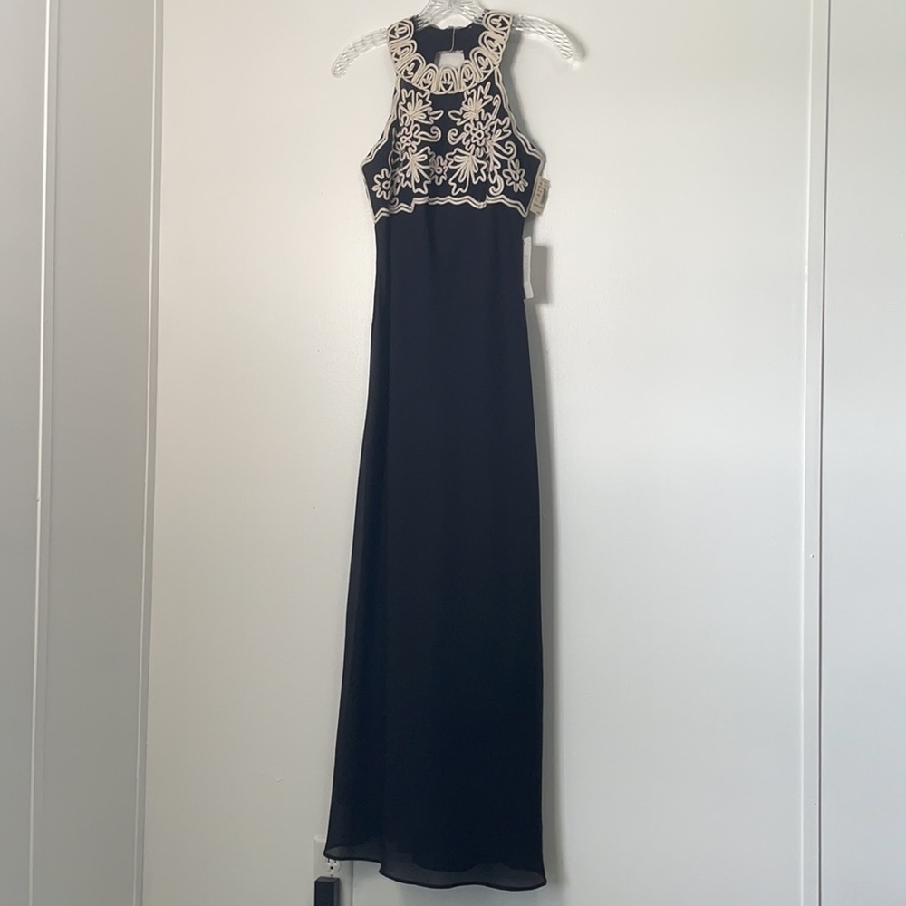 Jessica McClintock Gunne Sax Embroidered Black Halter Dress - Picture 10 of 10